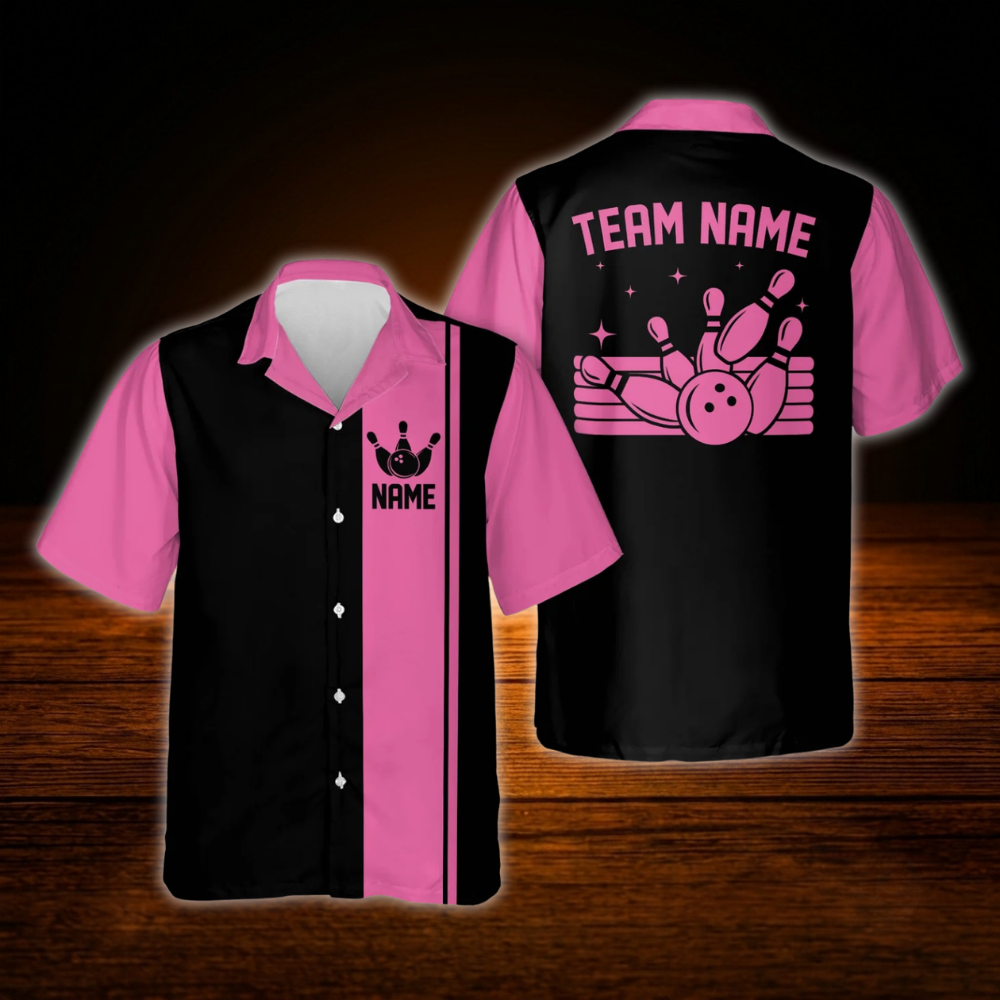 Cyan Black Custom Vintage Bowling Hawaiian Shirt, Custom Team Vintage Bowling Shirt