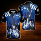 Custom Red Flaming Ball Men's Bowling Polo Shirt, Custom Fire Team Bowling Shirt