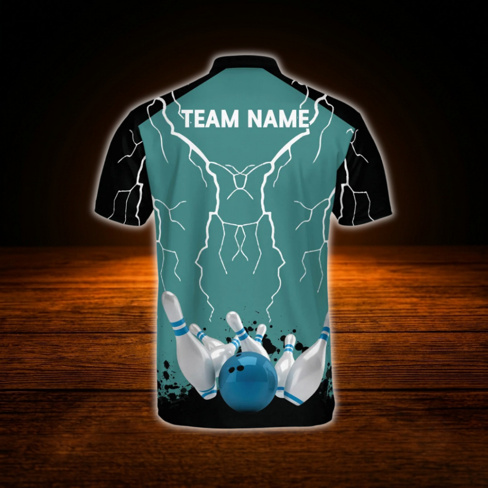 Custom Thunder Cyan Bowling Jersey For Men, Custom Thunder Bowling Team Shirt