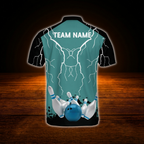 Custom Thunder Cyan Bowling Jersey For Men, Custom Thunder Bowling Team Shirt