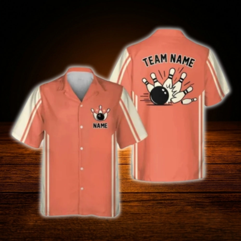 Custom Vintage Blue Bowling Hawaiian Shirt Men, Custom Team Vintage Bowling Shirt