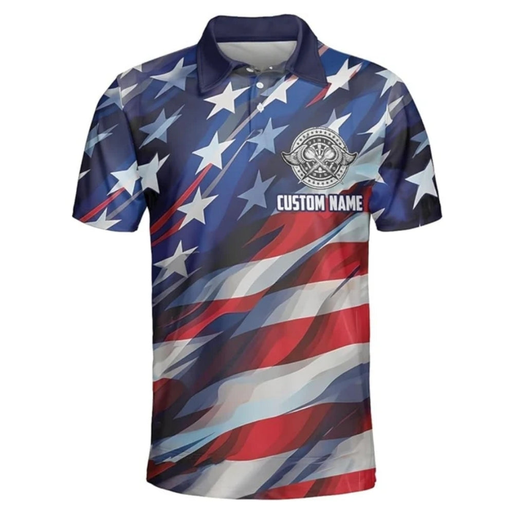 Custom American Flag Darts Polo Shirt Mens, Custom Patriotic Darts Team Shirts DZ0001