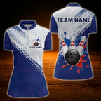Custom Team Blue White Bowling Jersey For Ladies, Custom Bowling Shirt Women