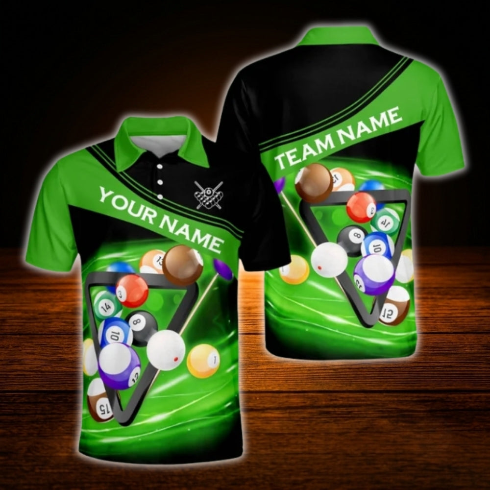Custom Team Blue Black Billiard Polo Shirt For Men, Custom Billiard Team Shirt