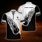 Custom Team Black White Flame Ball Bowling Men Jersey, Personalized Bowling Team Shirt