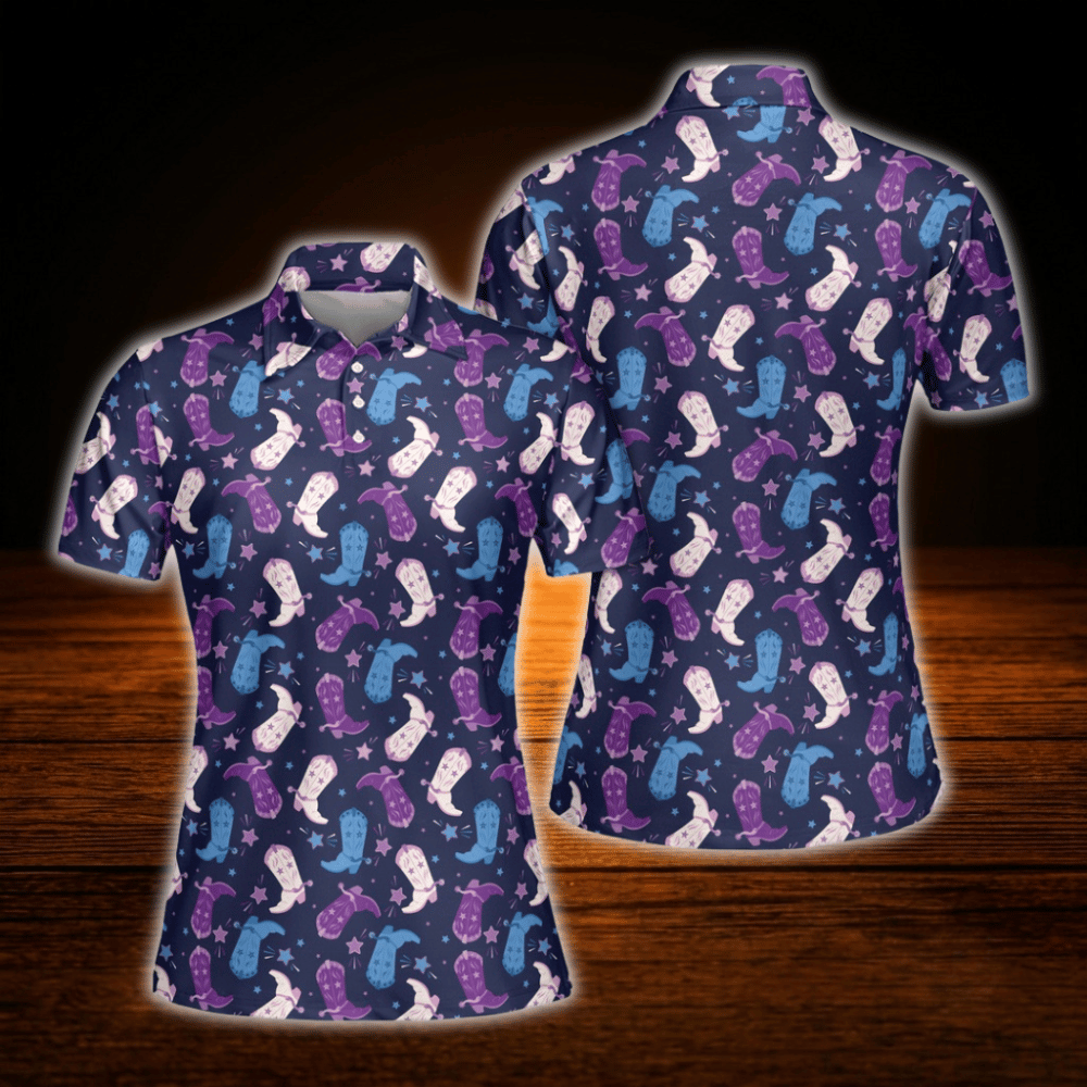 Purple Boots Cowgirl Women's Golf Polo Shirt, Western Golf Shirt For Women