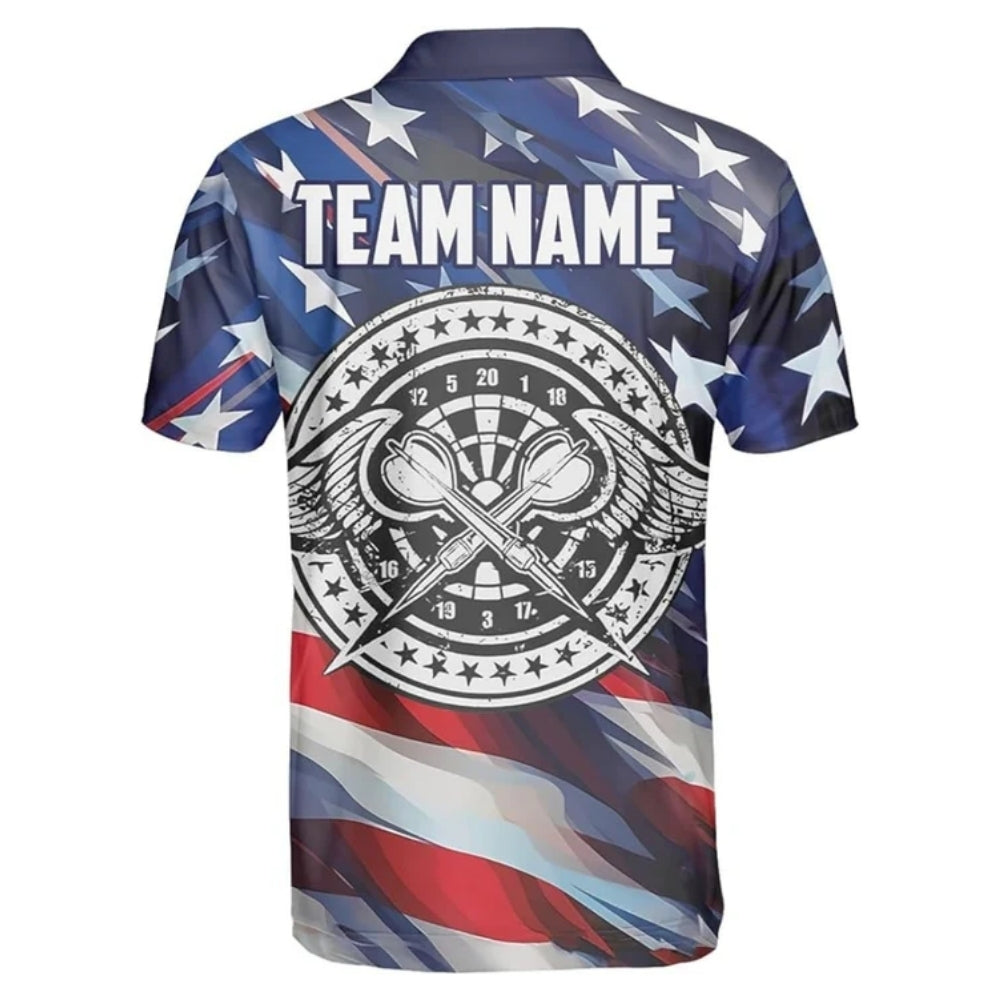 Custom American Flag Darts Polo Shirt Mens, Custom Patriotic Darts Team Shirts DZ0001