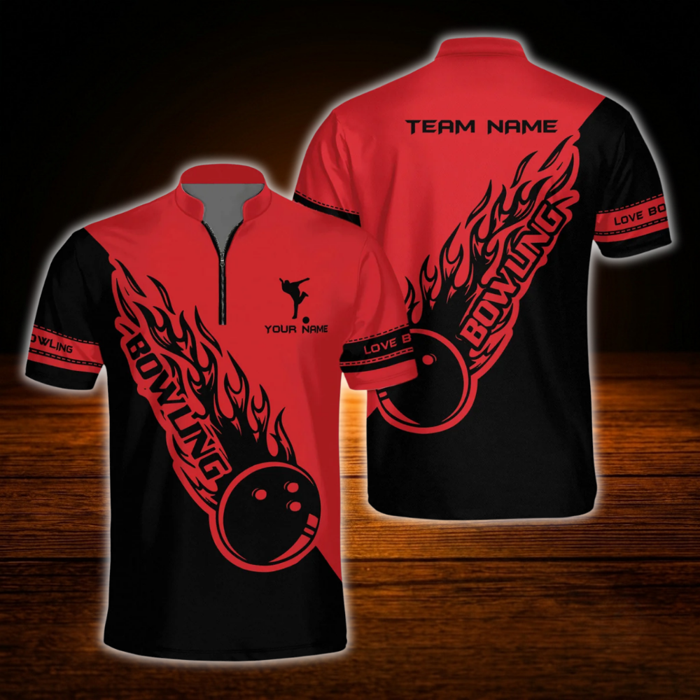 Custom Team Black White Flame Ball Bowling Men Jersey, Personalized Bowling Team Shirt