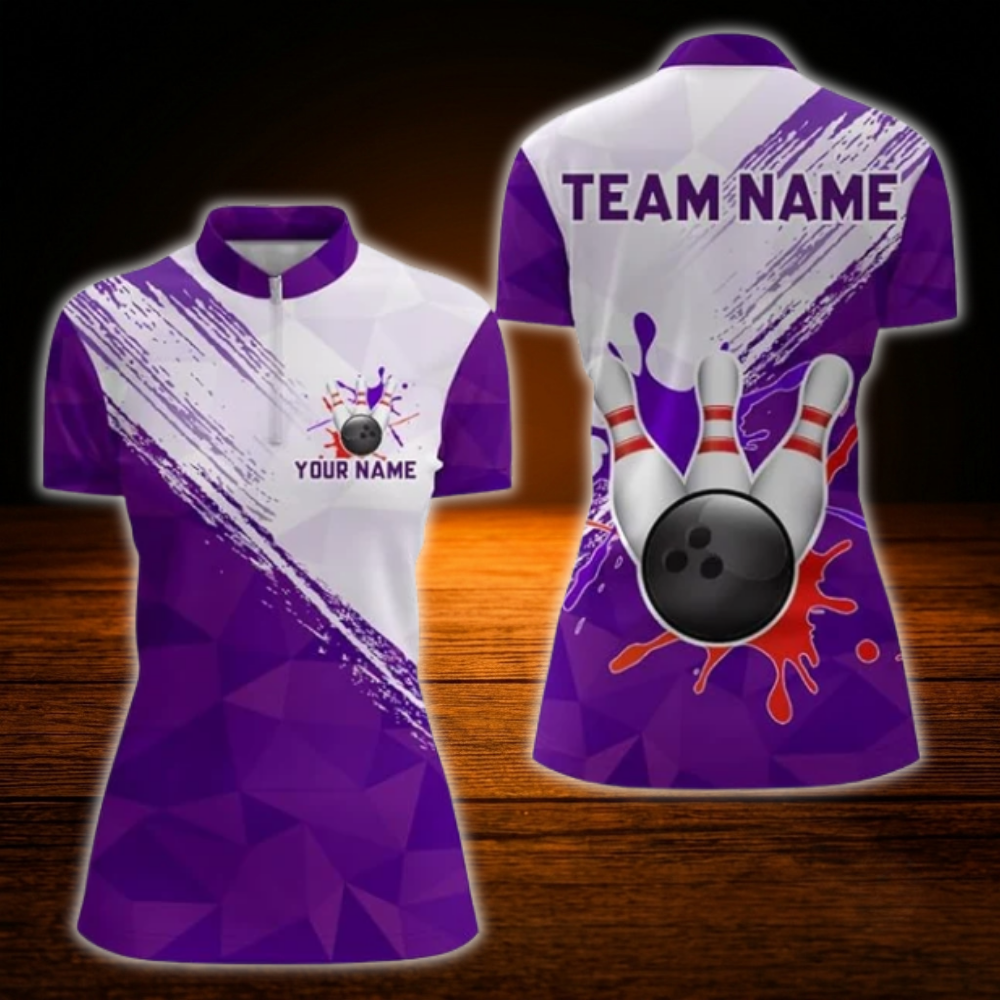 Custom Team Blue White Bowling Jersey For Ladies, Custom Bowling Shirt Women