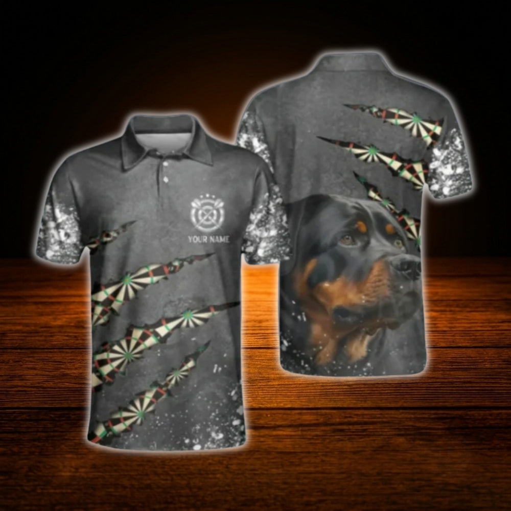 Custom Rottweiler Dart Polo Shirt For Men, Custom Rootweiler Dog Darts Shirt