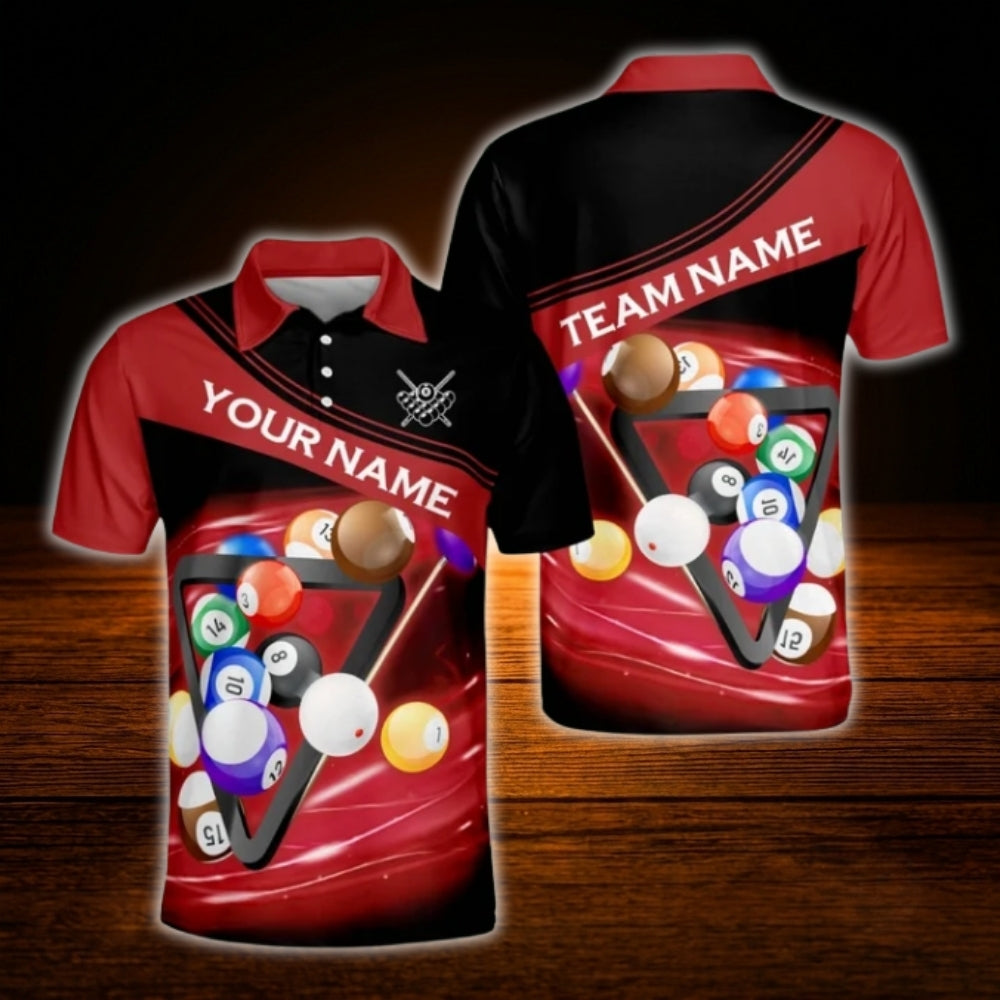 Custom Team Blue Black Billiard Polo Shirt For Men, Custom Billiard Team Shirt