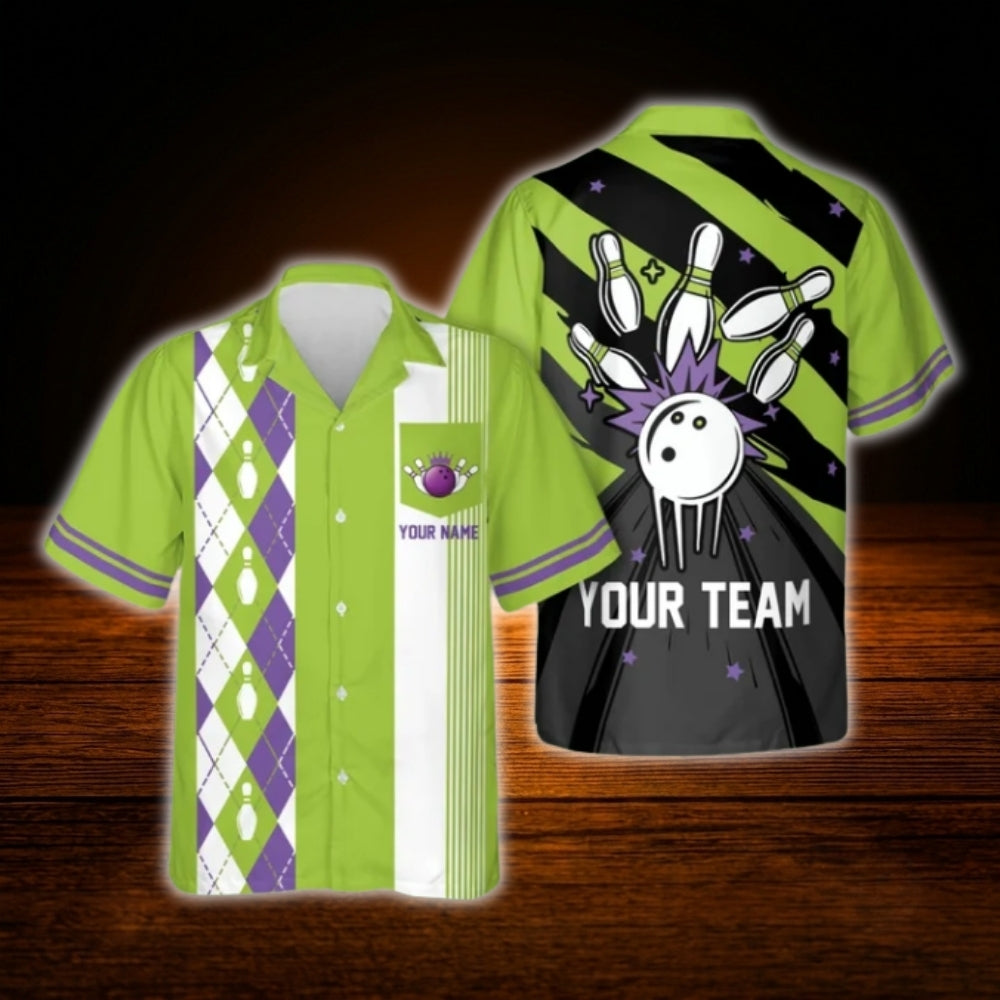 Custom Retro Green Bowling Hawaiian Shirt, Custom Team Bowling Shirt Retro