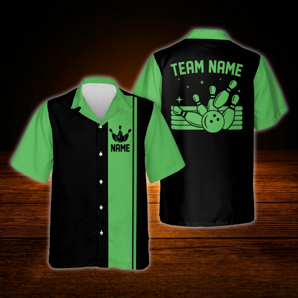 Cyan Black Custom Vintage Bowling Hawaiian Shirt, Custom Team Vintage Bowling Shirt