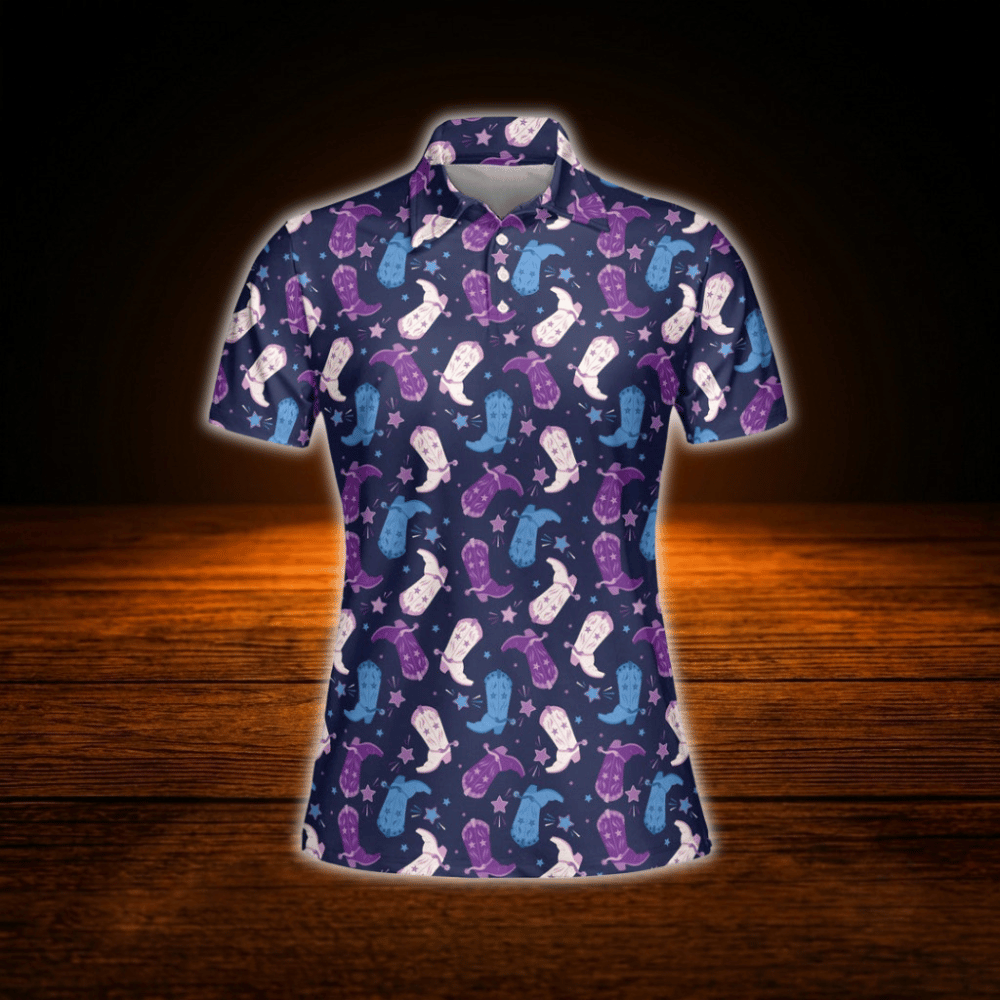 Purple Boots Cowgirl Women's Golf Polo Shirt, Western Golf Shirt For Women