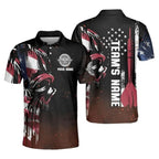 Custom American Flag Skull Darts Polo Shirts For Men, Custom Patriotic Skull Darts Team Shirts DZ0002