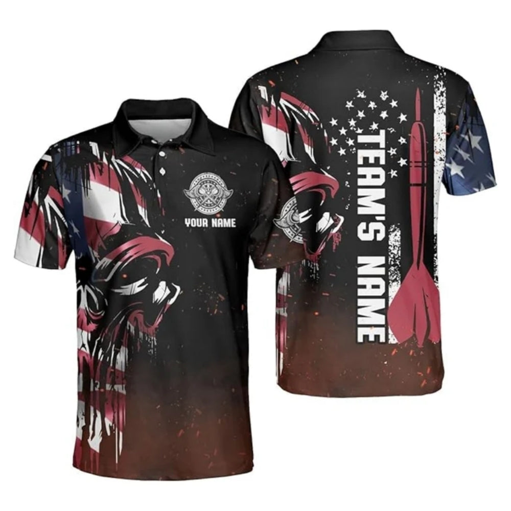 Custom American Flag Skull Darts Polo Shirts For Men, Custom Patriotic Skull Darts Team Shirts DZ0002
