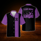 Cyan Black Custom Vintage Bowling Hawaiian Shirt, Custom Team Vintage Bowling Shirt