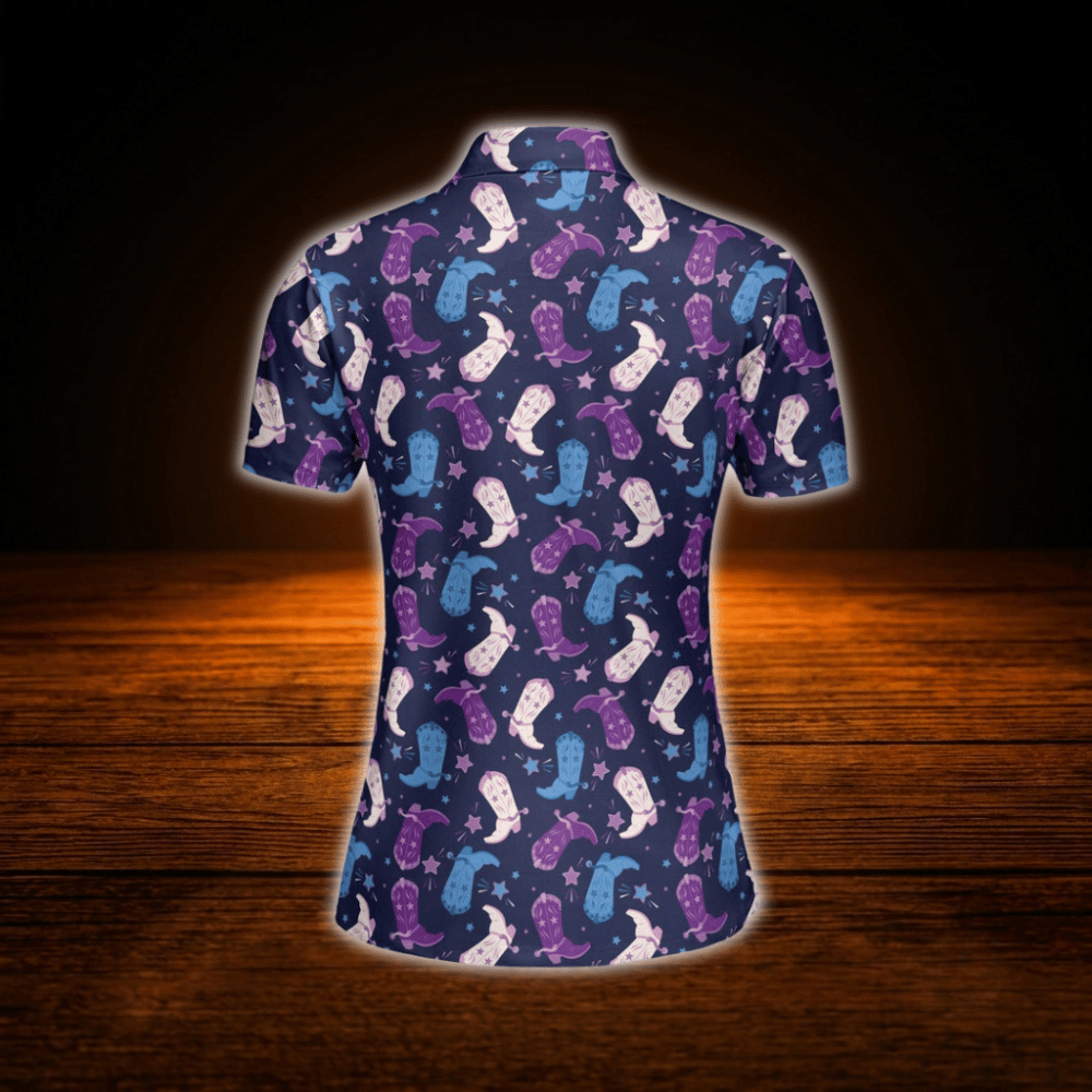 Purple Boots Cowgirl Women's Golf Polo Shirt, Western Golf Shirt For Women