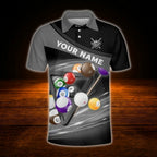 Custom Team Blue Black Billiard Polo Shirt For Men, Custom Billiard Team Shirt
