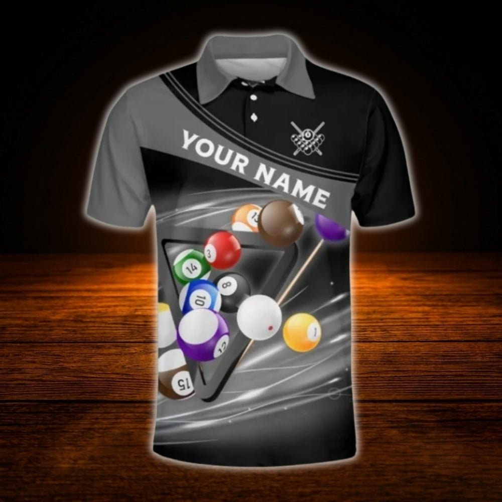 Custom Team Blue Black Billiard Polo Shirt For Men, Custom Billiard Team Shirt