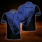 Custom Team Black White Flame Ball Bowling Men Jersey, Personalized Bowling Team Shirt