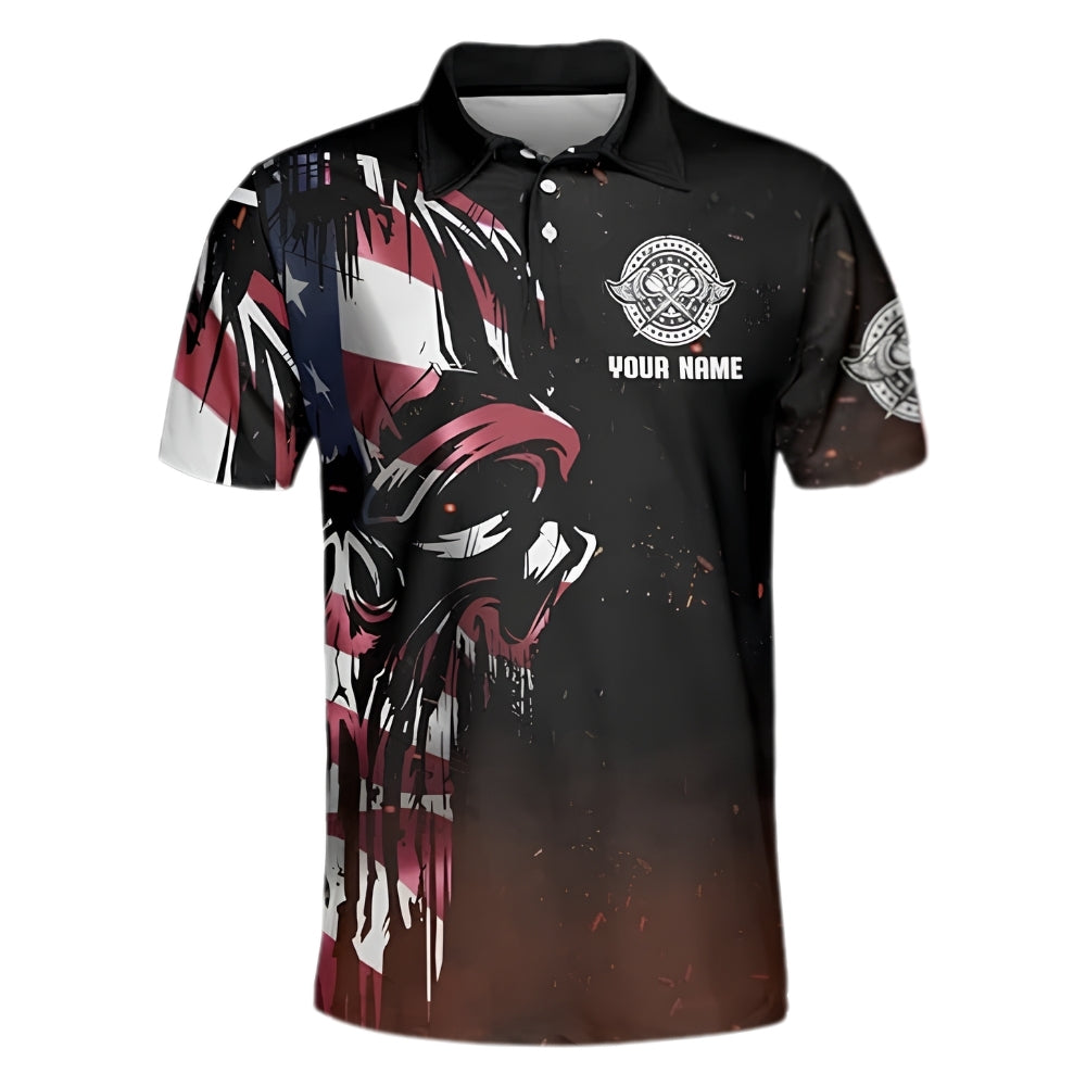 Custom American Flag Skull Darts Polo Shirts For Men, Custom Patriotic Skull Darts Team Shirts DZ0002