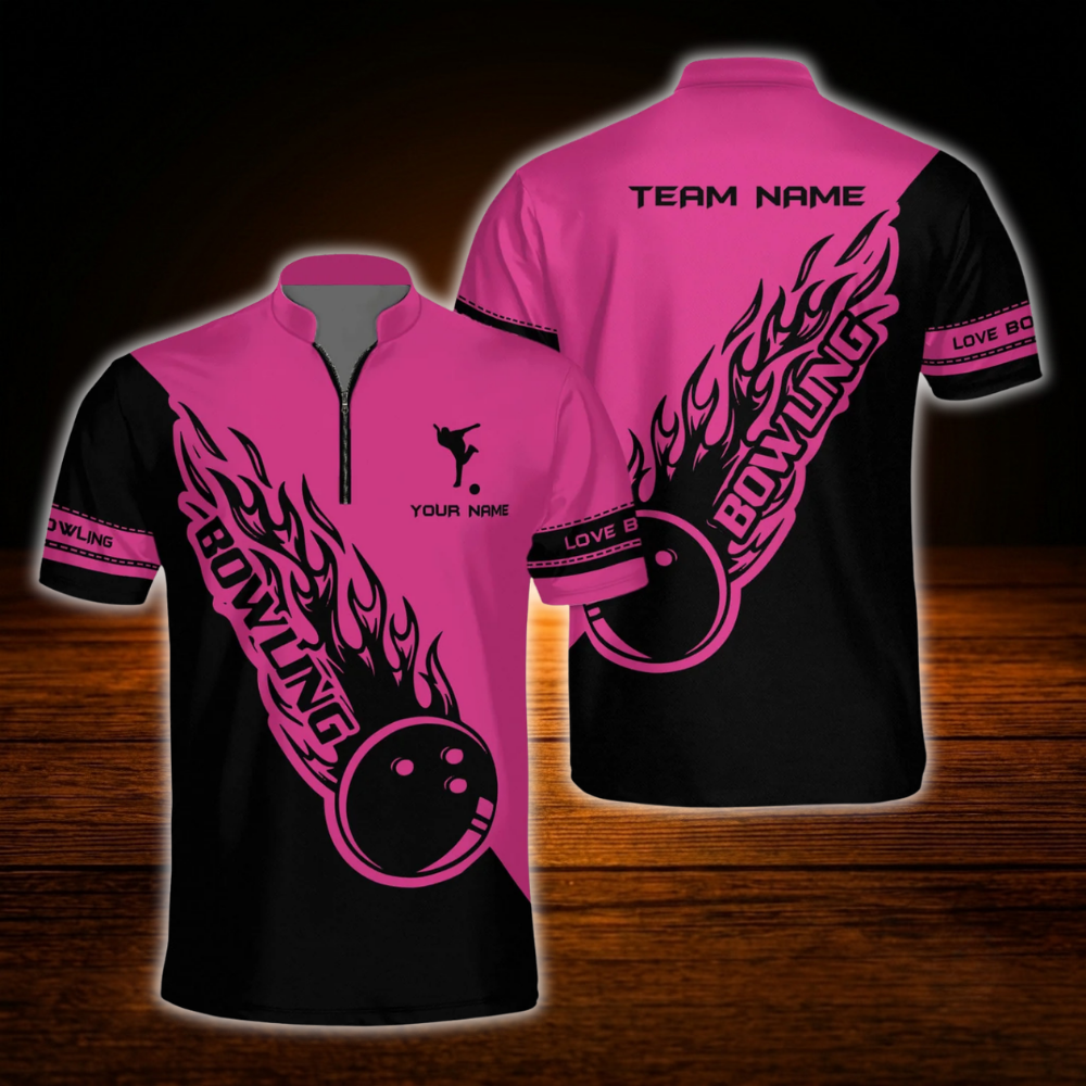 Custom Team Black White Flame Ball Bowling Men Jersey, Personalized Bowling Team Shirt