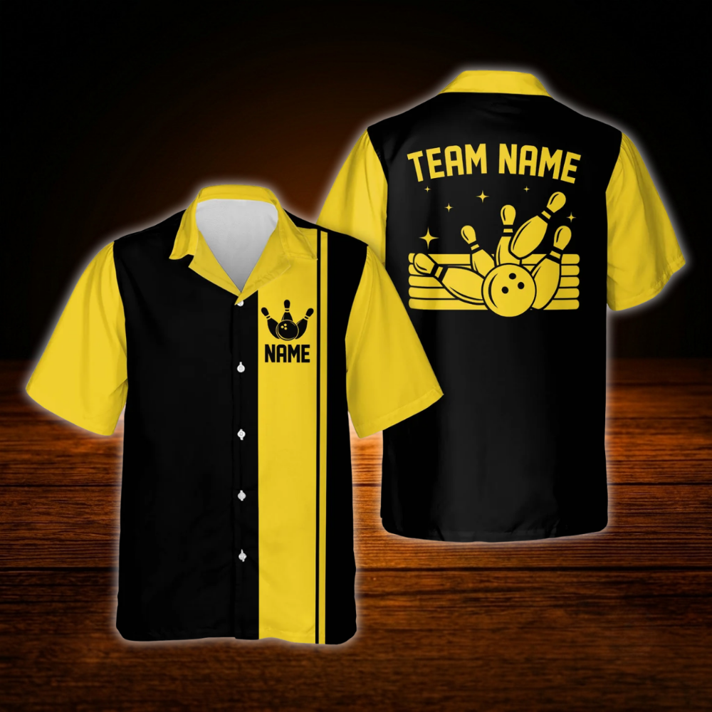 Cyan Black Custom Vintage Bowling Hawaiian Shirt, Custom Team Vintage Bowling Shirt