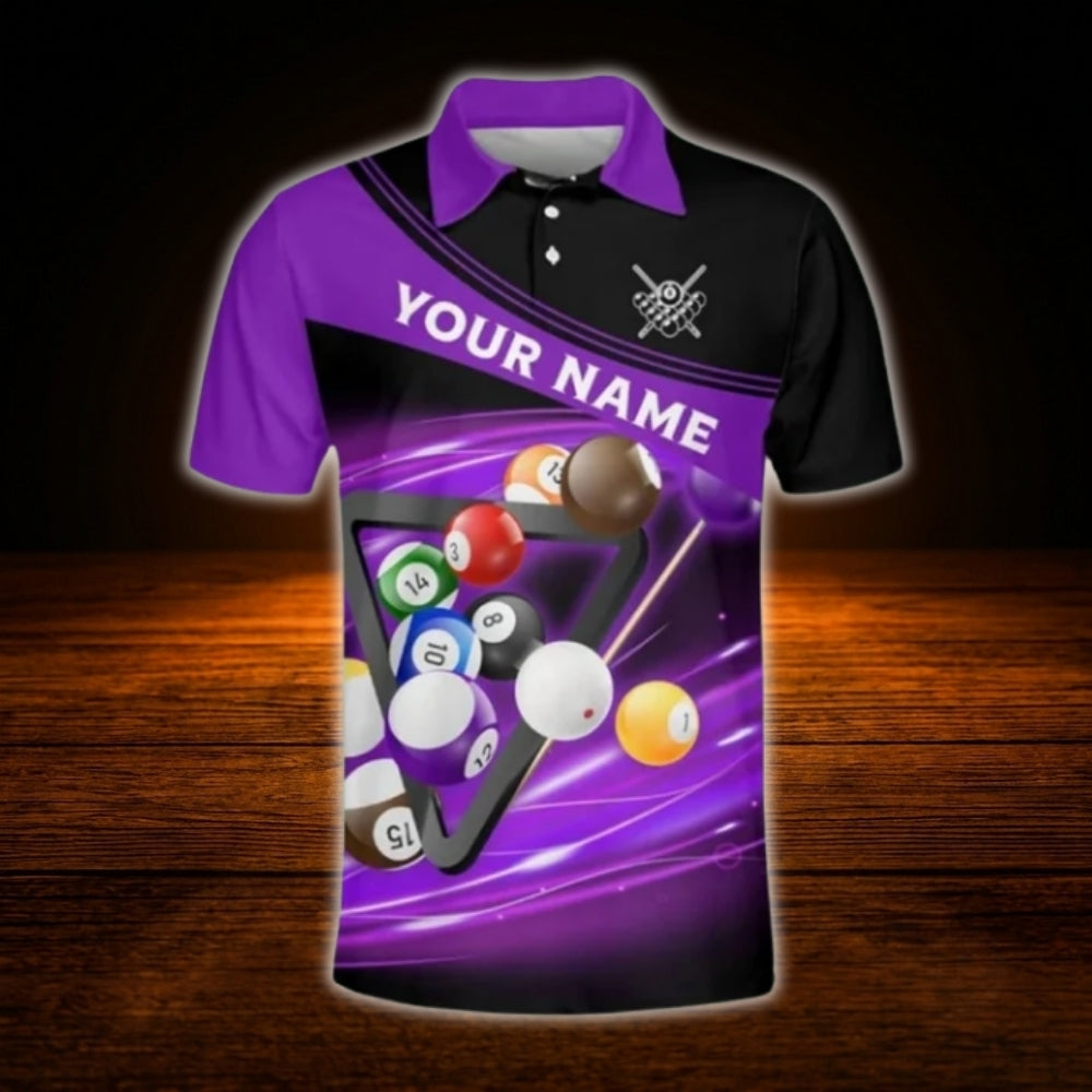 Custom Team Blue Black Billiard Polo Shirt For Men, Custom Billiard Team Shirt