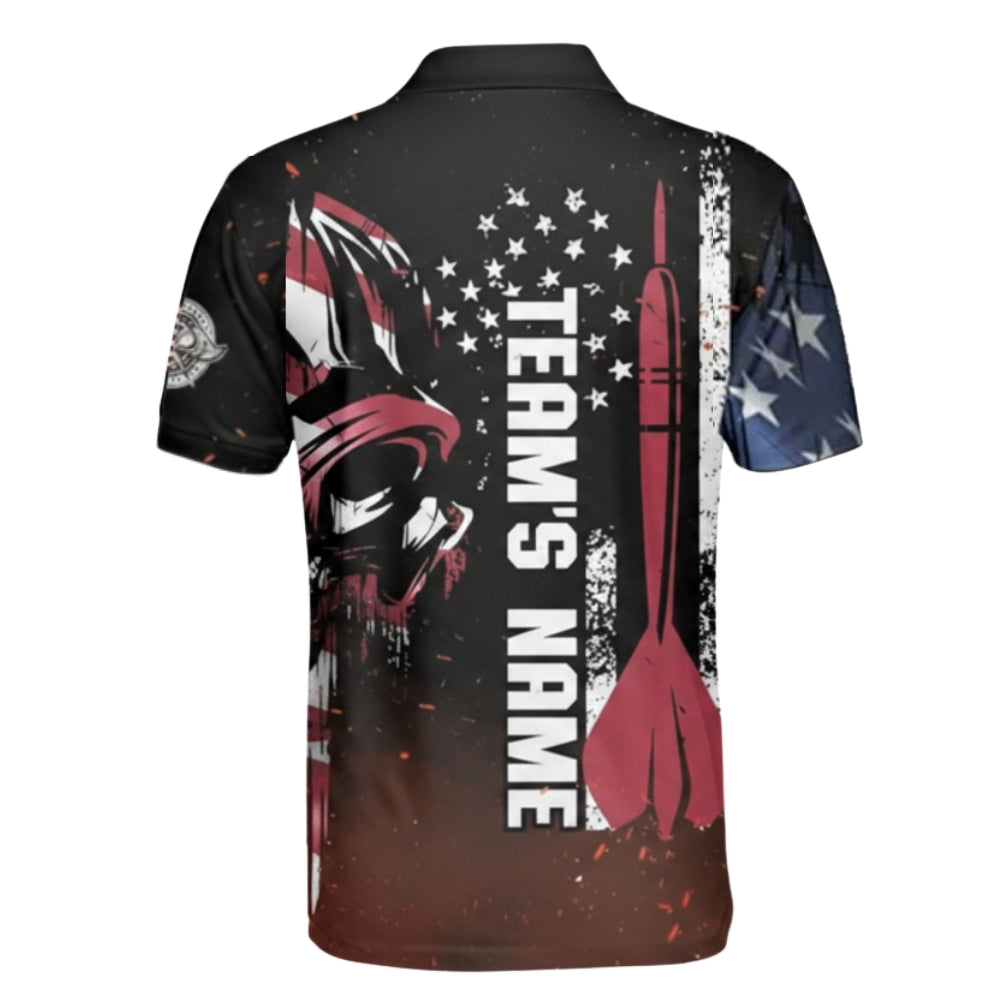Custom American Flag Skull Darts Polo Shirts For Men, Custom Patriotic Skull Darts Team Shirts DZ0002