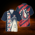 Custom Red Navy Vintage Bowling Hawaiian Shirt Men Women, Custom Vintage Bowling Team Shirt