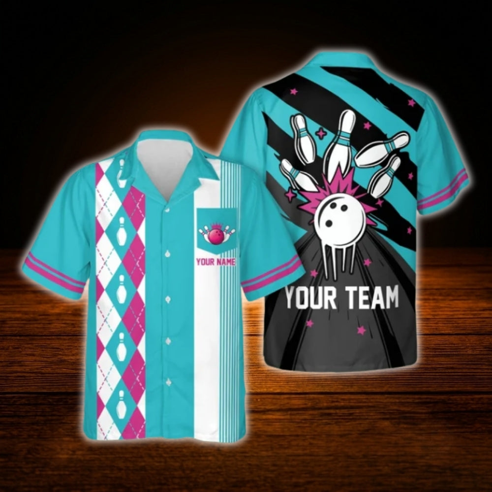 Custom Retro Green Bowling Hawaiian Shirt, Custom Team Bowling Shirt Retro