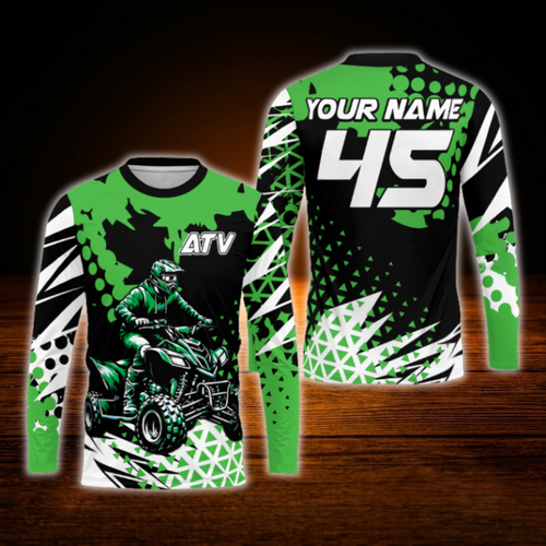ATV Motocross Custom Mens Long Sleeve Jersey, Blue Black Custom ATV Dirt Bike Shirt