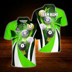 Custom Team Green White Billiard Polo Shirt, Men's Custom Billiard Shirt