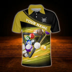 Custom Team Blue Black Billiard Polo Shirt For Men, Custom Billiard Team Shirt