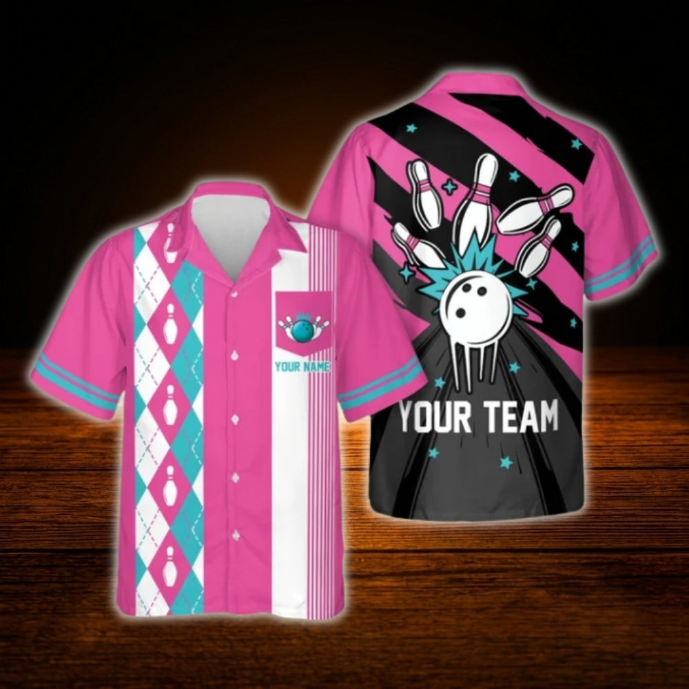 Custom Retro Green Bowling Hawaiian Shirt, Custom Team Bowling Shirt Retro