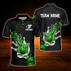 Custom Fire Ball Bowling Mens Polo Shirt Red And Black, Custom Flame Bowling Shirt For Team
