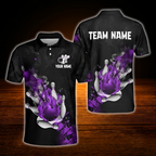 Custom Fire Ball Bowling Mens Polo Shirt Red And Black, Custom Flame Bowling Shirt For Team