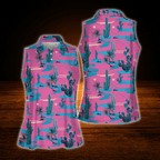 Pink Cactus Sleeveless Golf Shirt For Women, Western Golf Shirt For Ladies