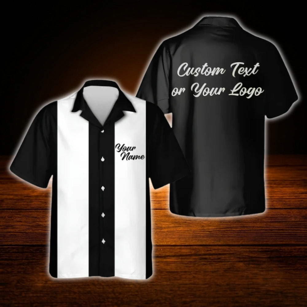 Custom Logo Text Bowling Hawaiian Shirt For Men Women, Custom Logo Bowling Shirts