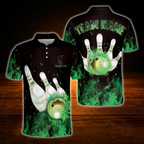 Custom Blue Flaming Ball Bowling Polo Shirt For Men, Custom Flame Bowling Shirt Team