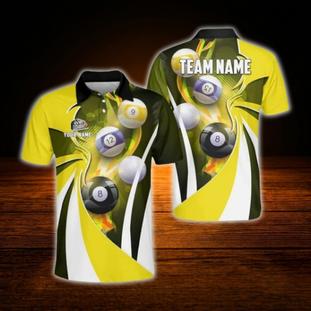 Custom Team Green White Billiard Polo Shirt, Men's Custom Billiard Shirt