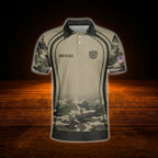 Custom Skull Camo Darts Men Polo Shirt Brown, Custom Camoflage Dart Team Shirt