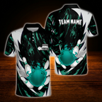 Blue Flame Pin Custom Bowling Polo Shirts Mens, Custom Flame Bowling Team Shirts