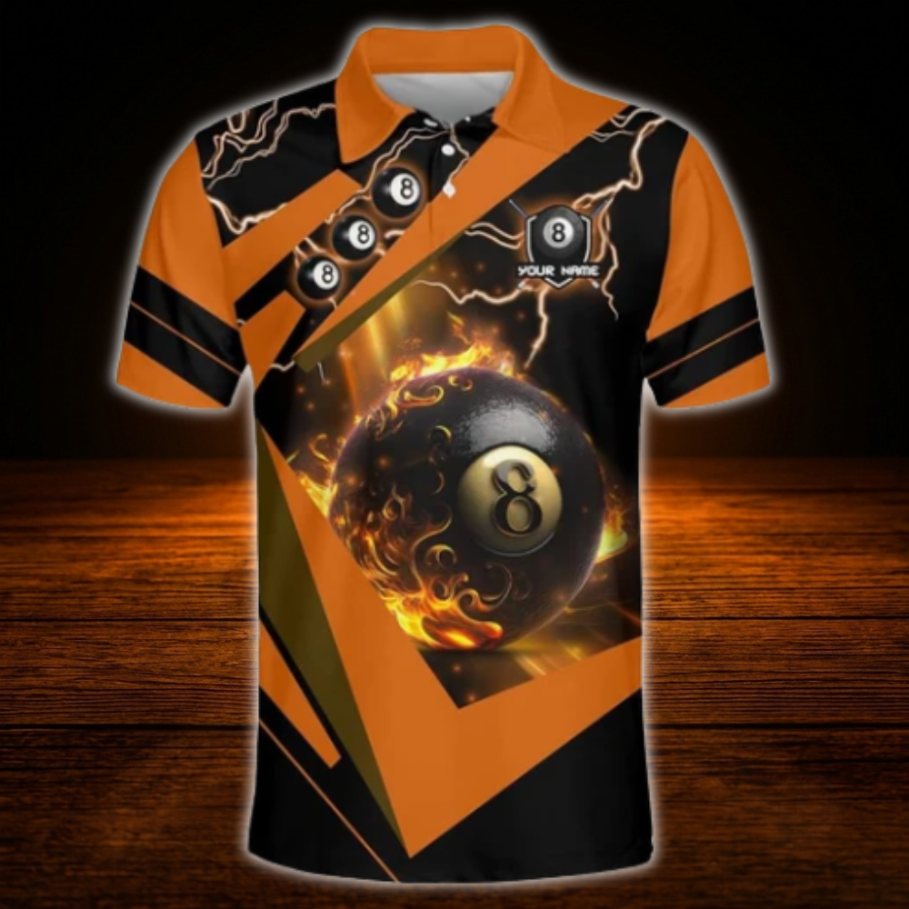 Custom 8 Ball Blue Thunder Billiard Polo Shirt Men, Custom 8 Ball Billiard Team Shirt