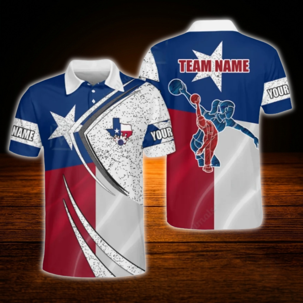 Custom Texas Flag Bowling Polo Men's Shirts, Custom Texas Team Bowling Shirts