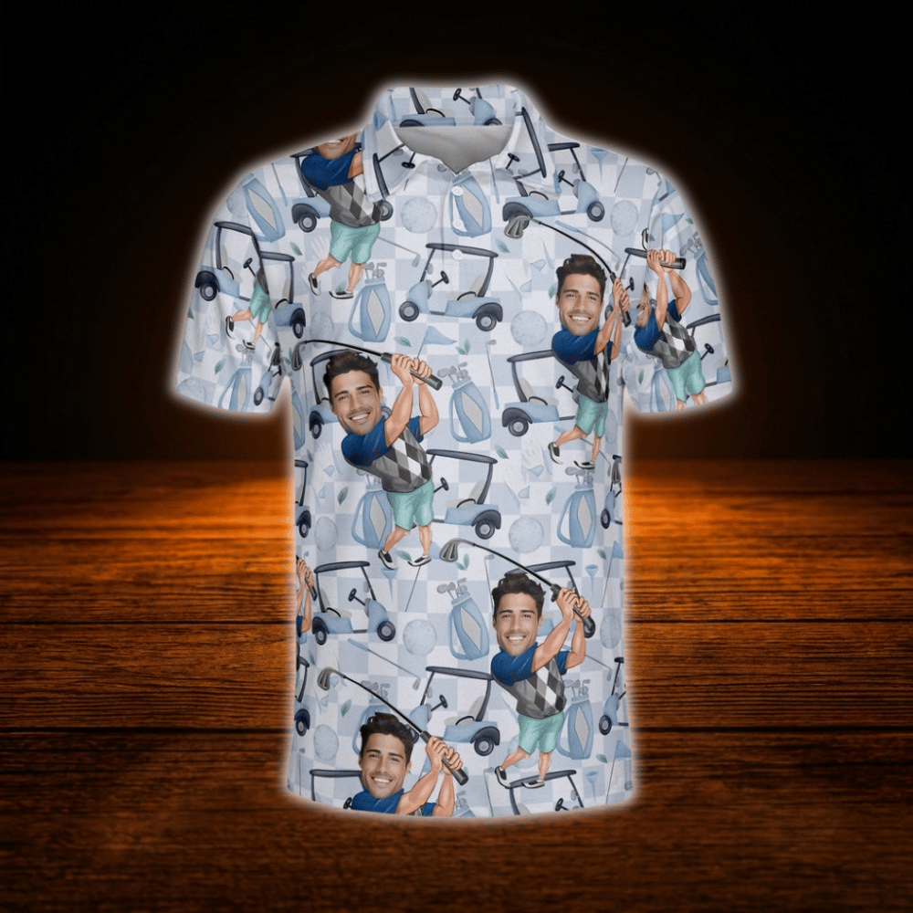 Custom Face  Funny Polo Golf Shirt For Men, Custom Photo Golf Shirt