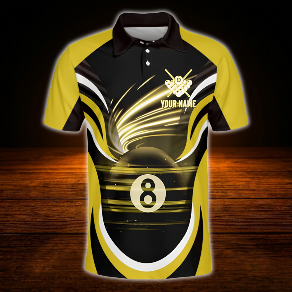 Custom 8 Ball Red Black Billiard Polo Shirt Men, Custom Team Billiard Shirt