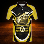 Custom 8 Ball Red Black Billiard Polo Shirt Men, Custom Team Billiard Shirt