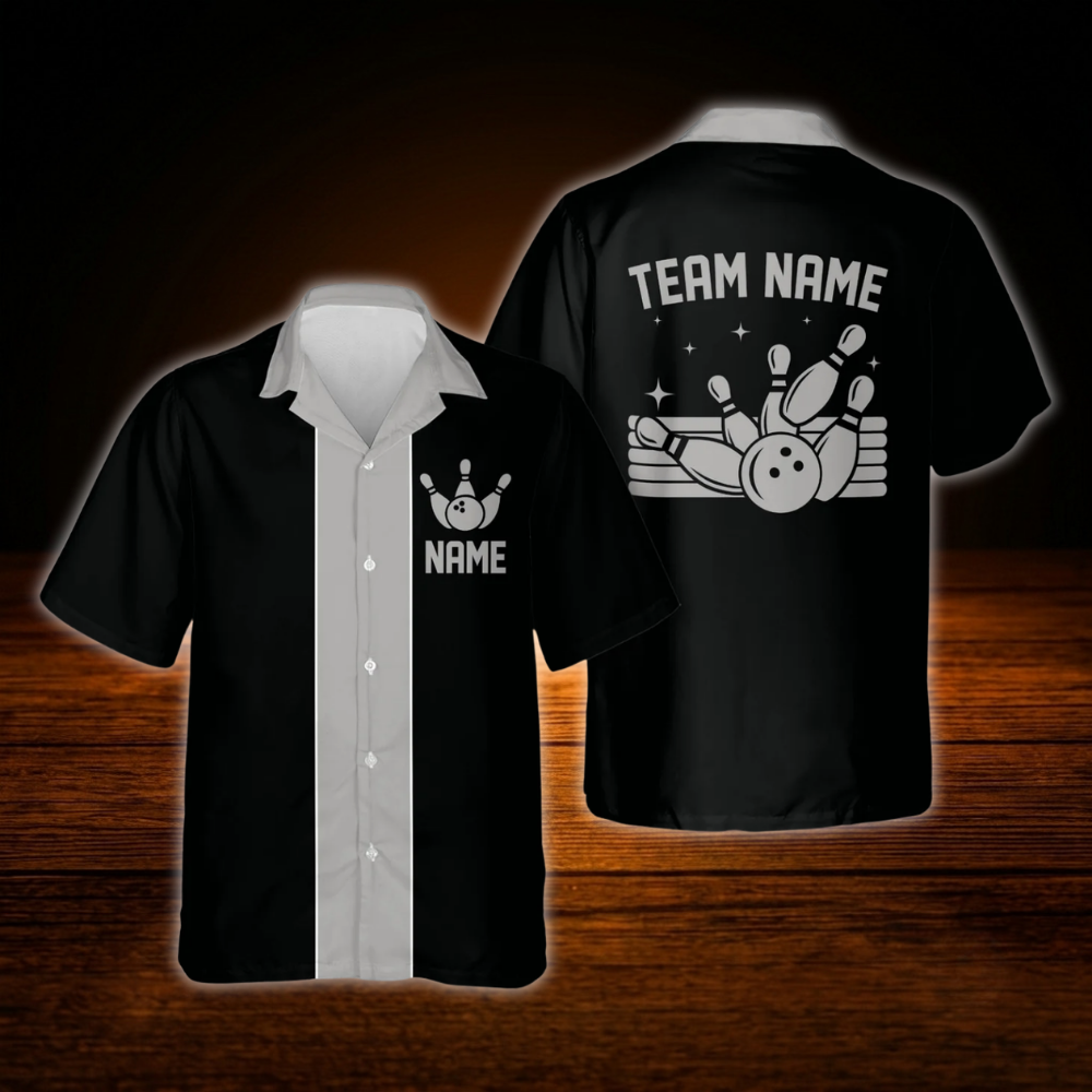 Red And Black Custom Vintage Bowling Hawaiian Shirt, Custom Team Vintage Bowling Shirt